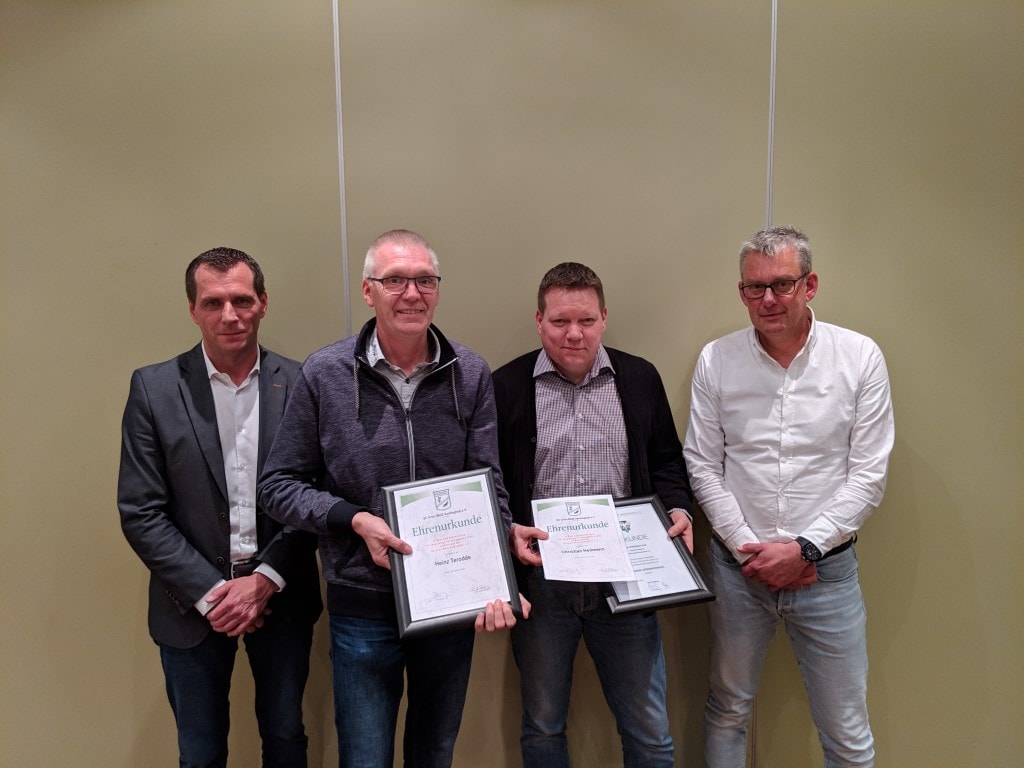 v.l.n.r.: Peter Koch (Vorsitzender Kreis Rees-Bocholt), Heinz Terodde (ehemaliger Beisitzer Jugendvorstand), Christian Hellmann (ehemaliger Jugendleiter), Klaus Steverding (1. Vorsitzender)